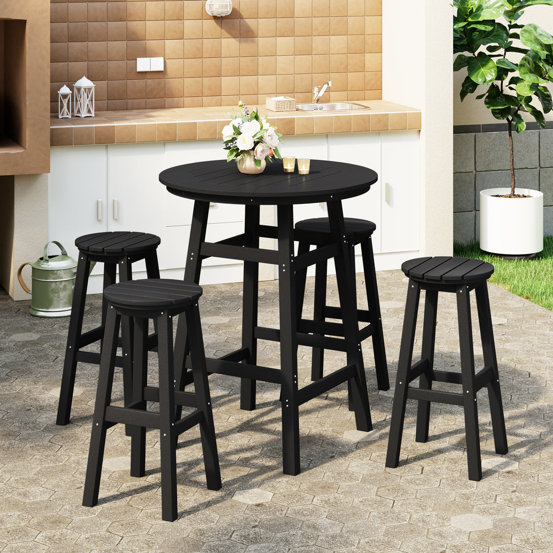 Malibu 5-Piece HDPE Outdoor Patio Dining Bar Bistro Table Set with Bar Stools