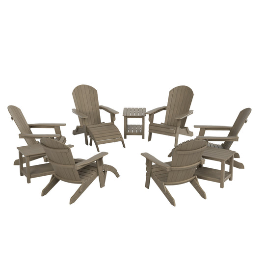 Tuscany HIPS 12-Piece Outdoor Folding Adirondack Chair With Side Table and Folding Ottoman Set