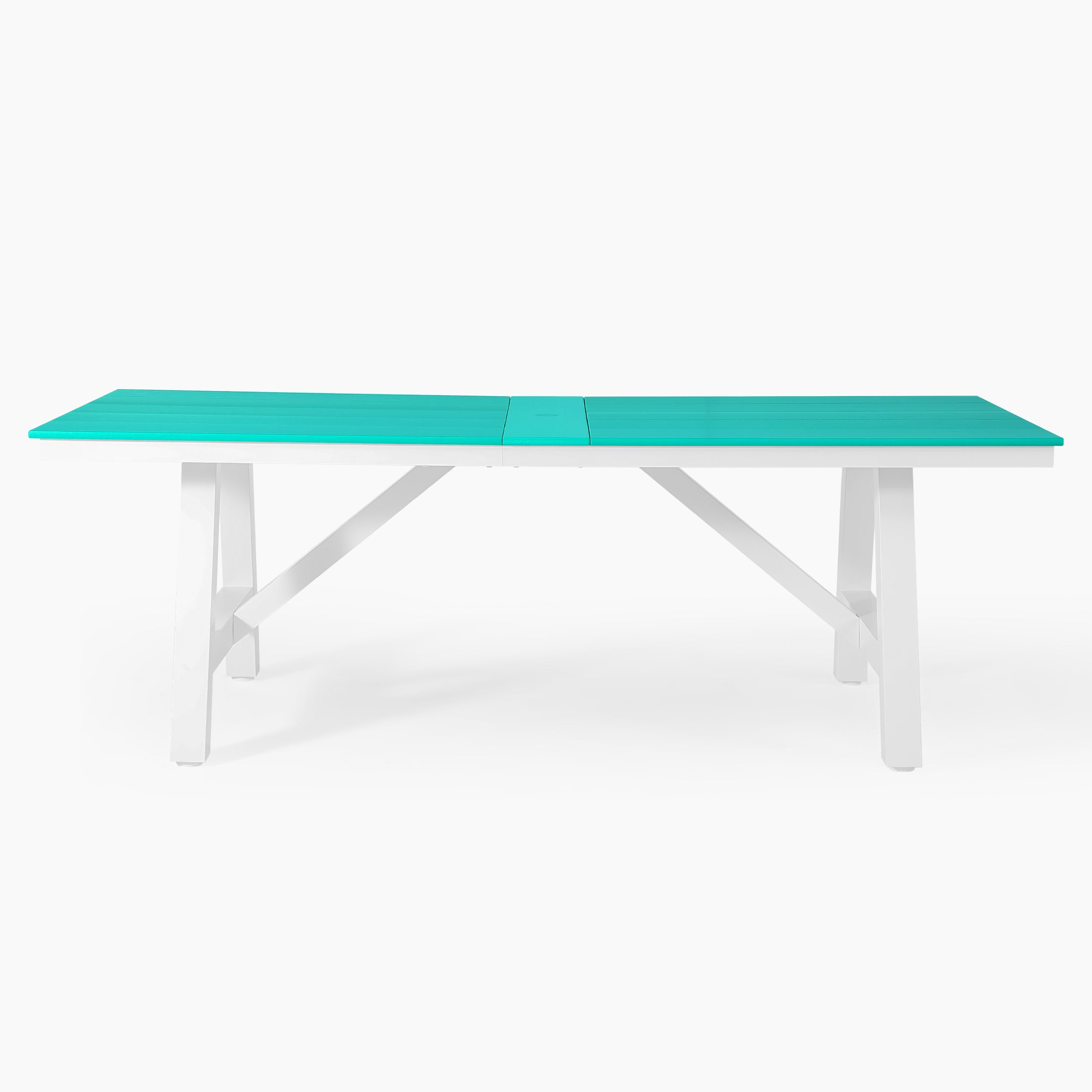 Cape May 90" HDPE Rectangle Outdoor Patio Dining Table With Umbrella Hole and Metal Frame