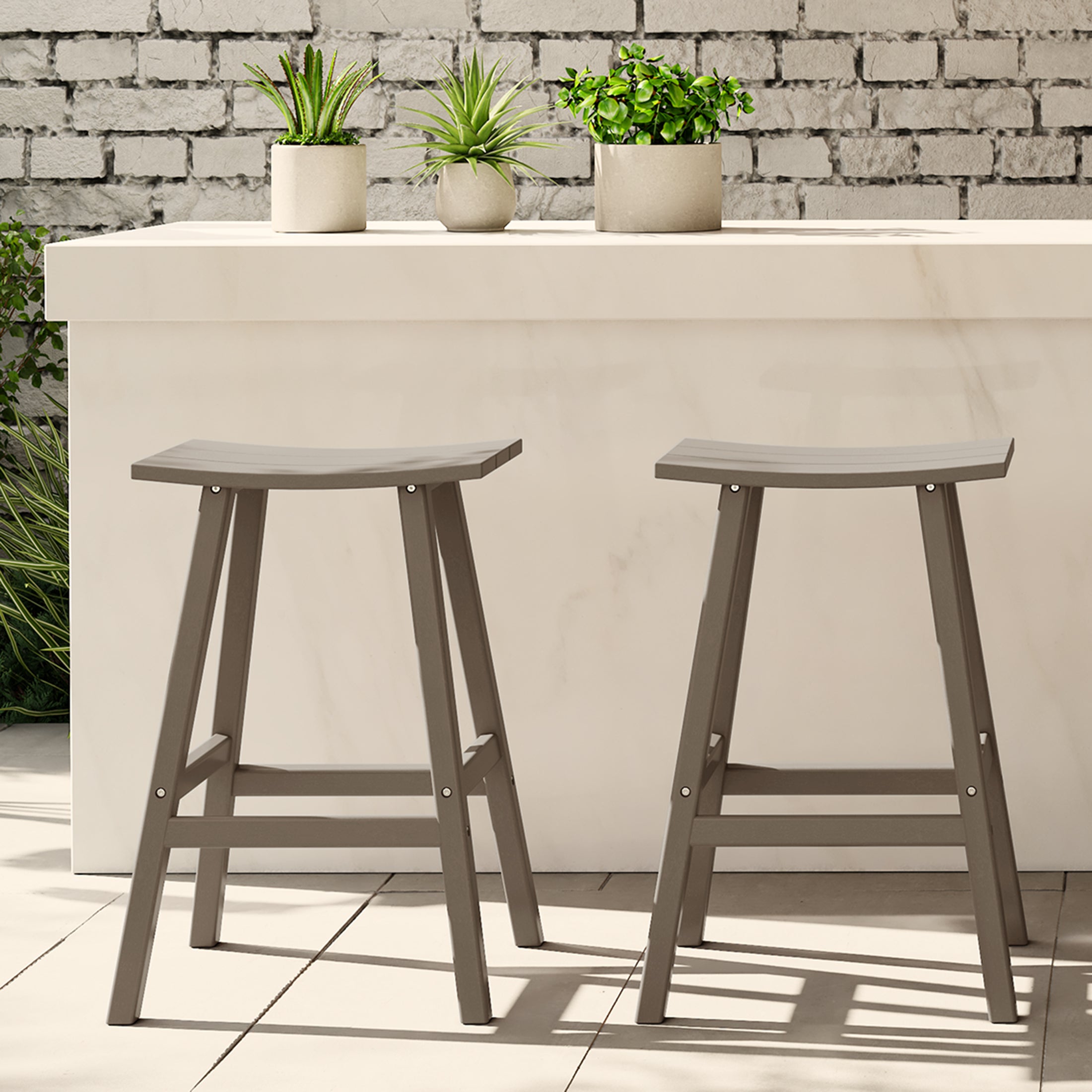 Malibu 29" HDPE Outdoor Patio Bar Height Bar Stools (Set of 2)