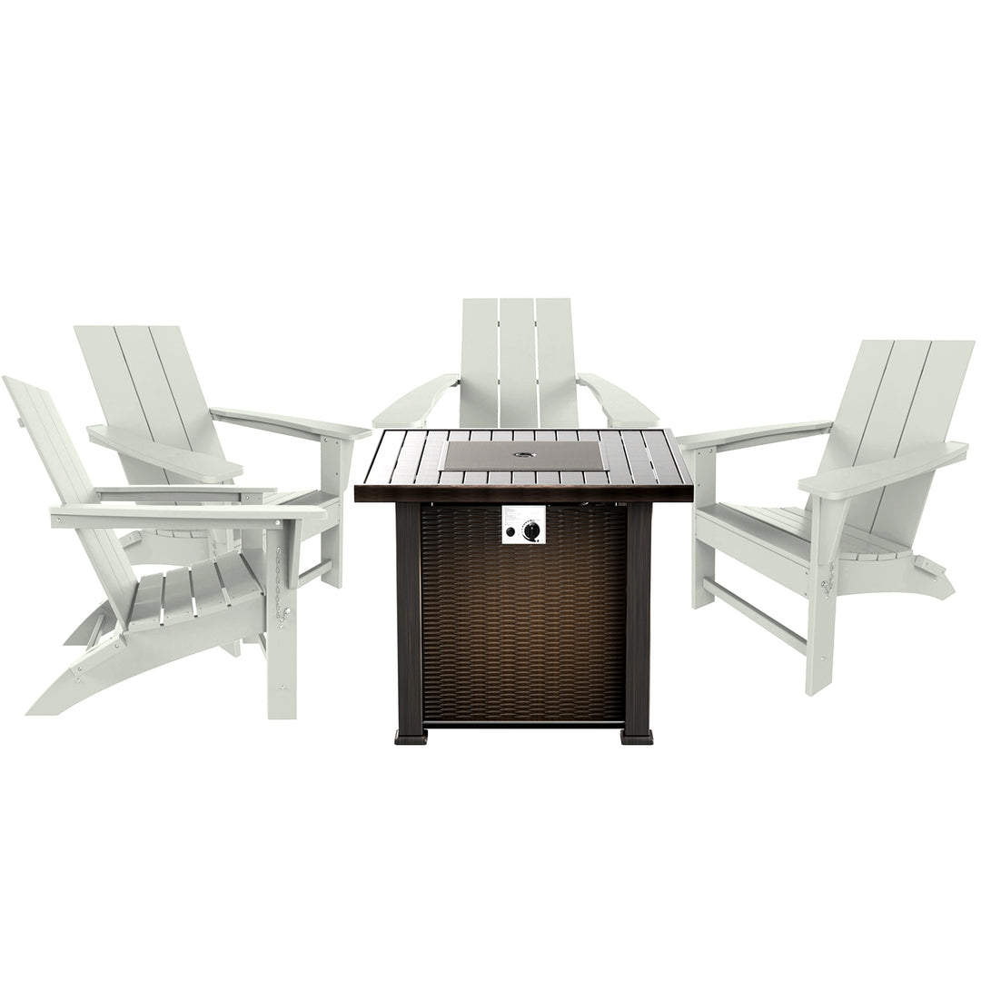 Ashore Modern Folding Poly Adirondack Chair With Square Fire Pit Table Set