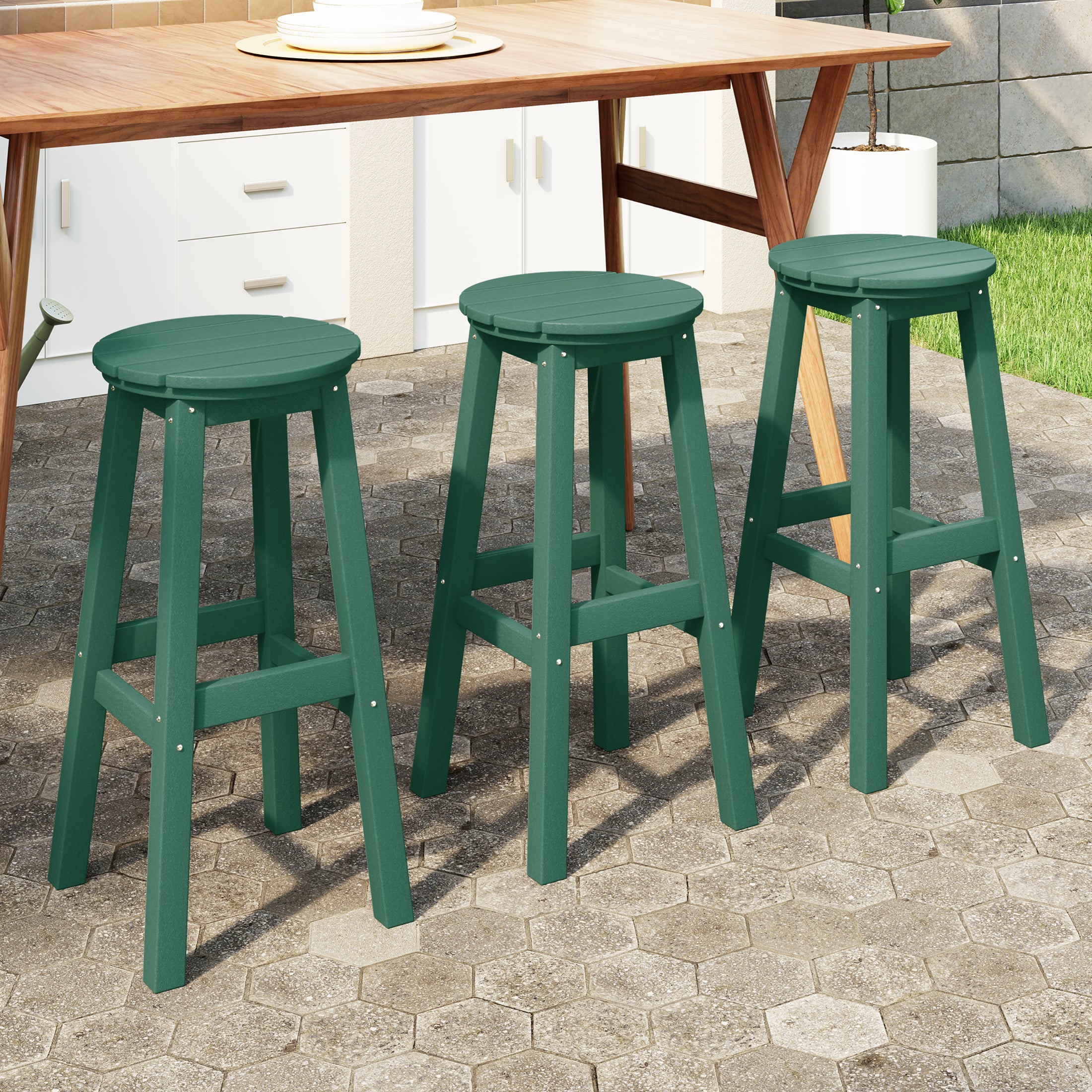 Malibu 29" HDPE Outdoor Patio Round Bar Stool Set of 3