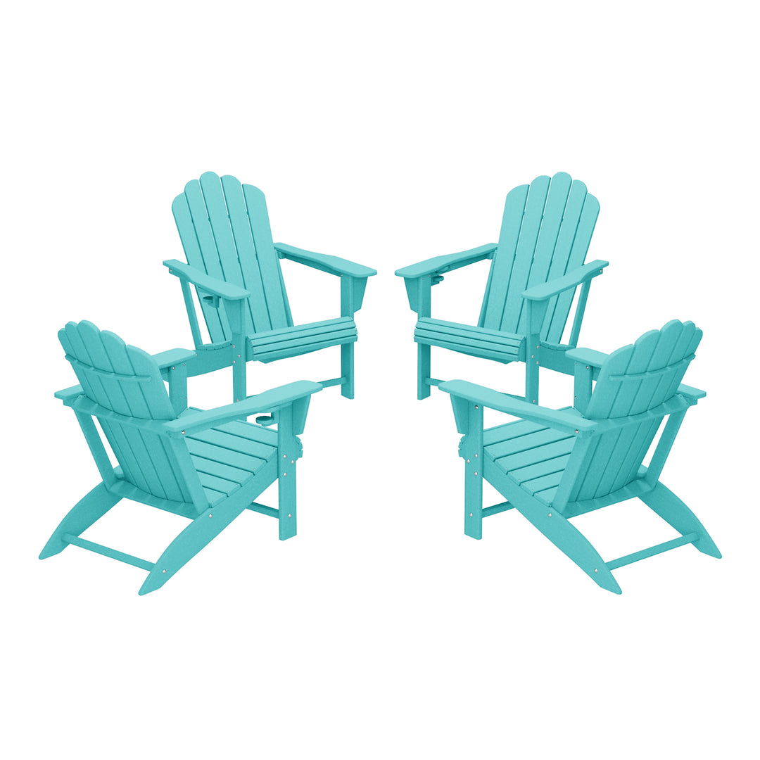 Highland Outdoor Patio HDPE Adirondack Chairs With Cup Holders (Set of 4)