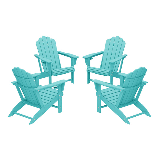 Highland Outdoor Patio HDPE Adirondack Chairs With Cup Holders (Set of 4)