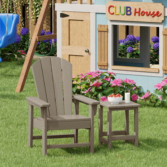 Malibu 2-Piece Kids Outdoor HDPE Adirondack Chair With Square Side Table Set