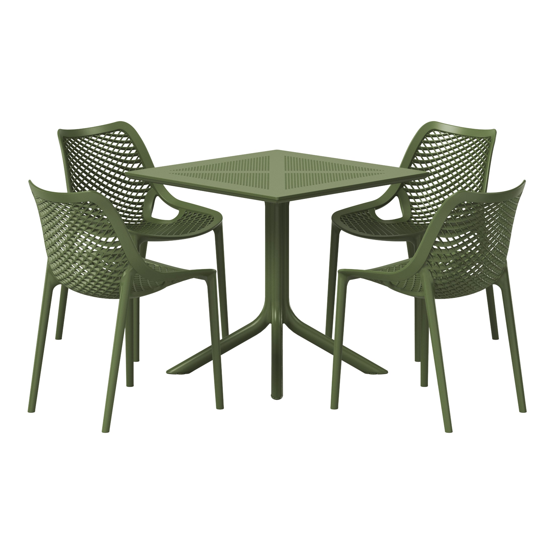 Playa 5-Piece Modern Square Patio Dining Table Set with Stackable Patio Dining Chairs