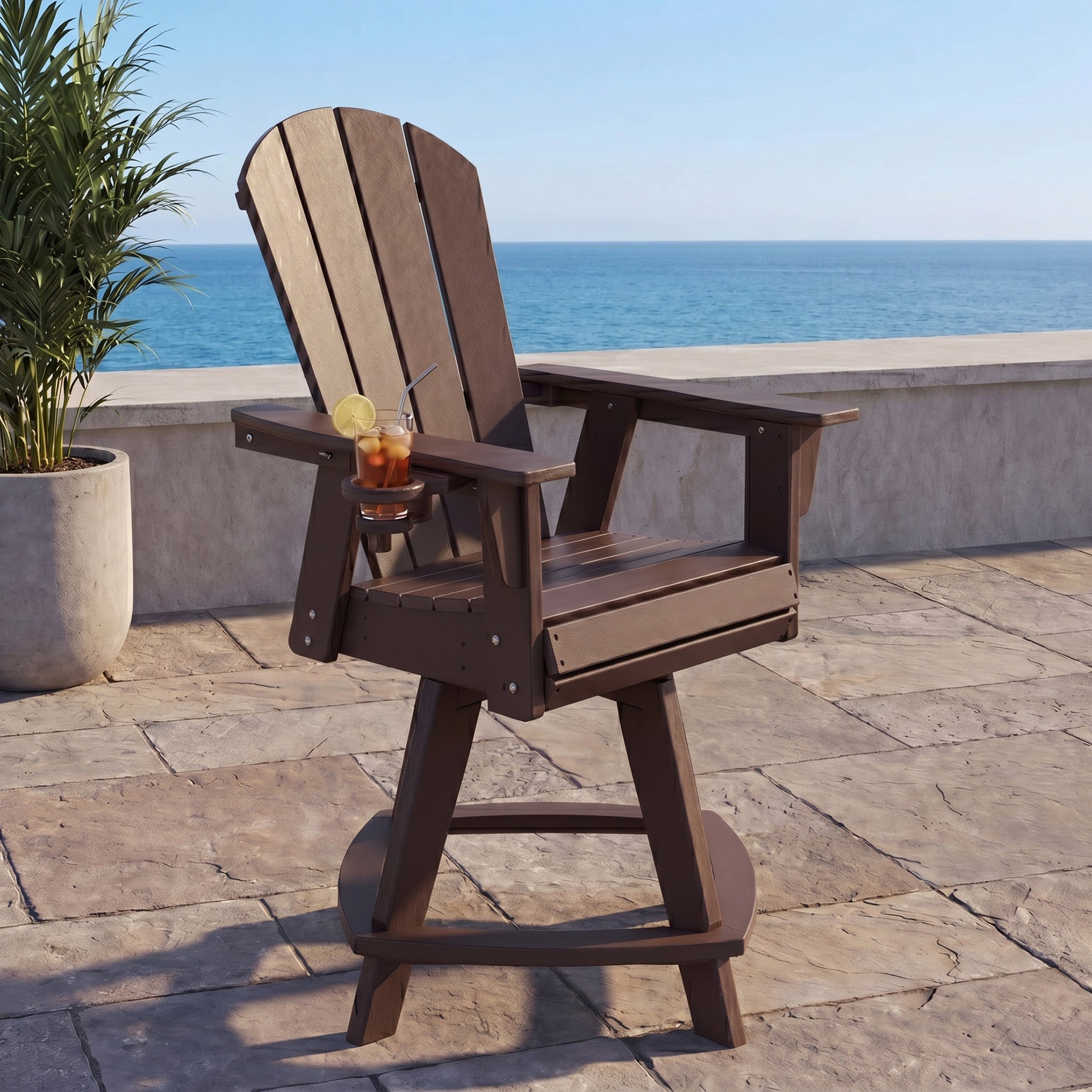 Malibu Outdoor HDPE Adirondack Swivel Counter Height Bar Chair With Cup Holder