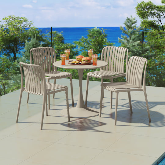 Playa 5-Piece Outdoor Metal Dining Table Set And Stackable Resin Patio Chairs
