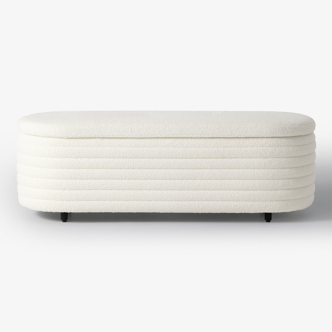 Alexandria 54" Wide Mid-Century Modern Upholstered Teddy Sherpa Tufted Oval Storage Ottoman Bench