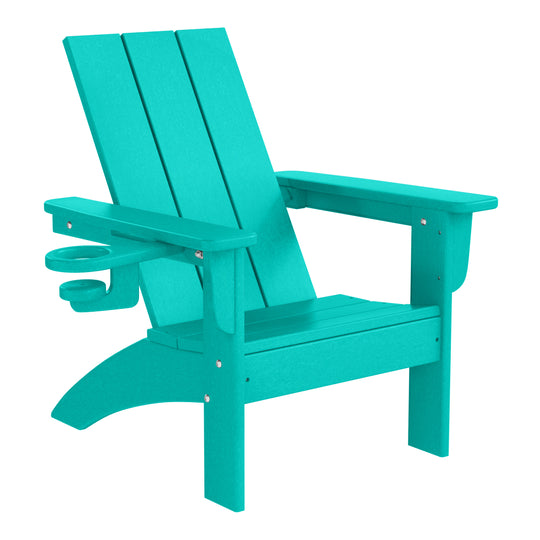 Ashore 3-Piece Kids HDPE Modern Adirondack Chairs Set with Square Side Table and Cup Holders