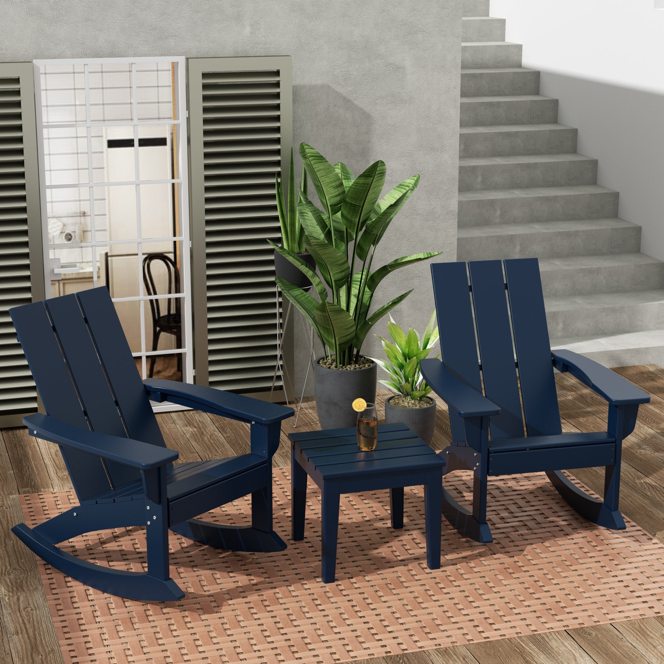 Ashore Modern Rocking Poly Adirondack Chair With Side Table 3-Piece Set