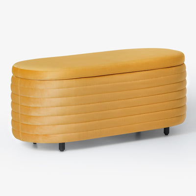 Phoebe 42" Wide Mid-Century Modern Upholstered Velvet Tufted Oval Storage Ottoman Bench