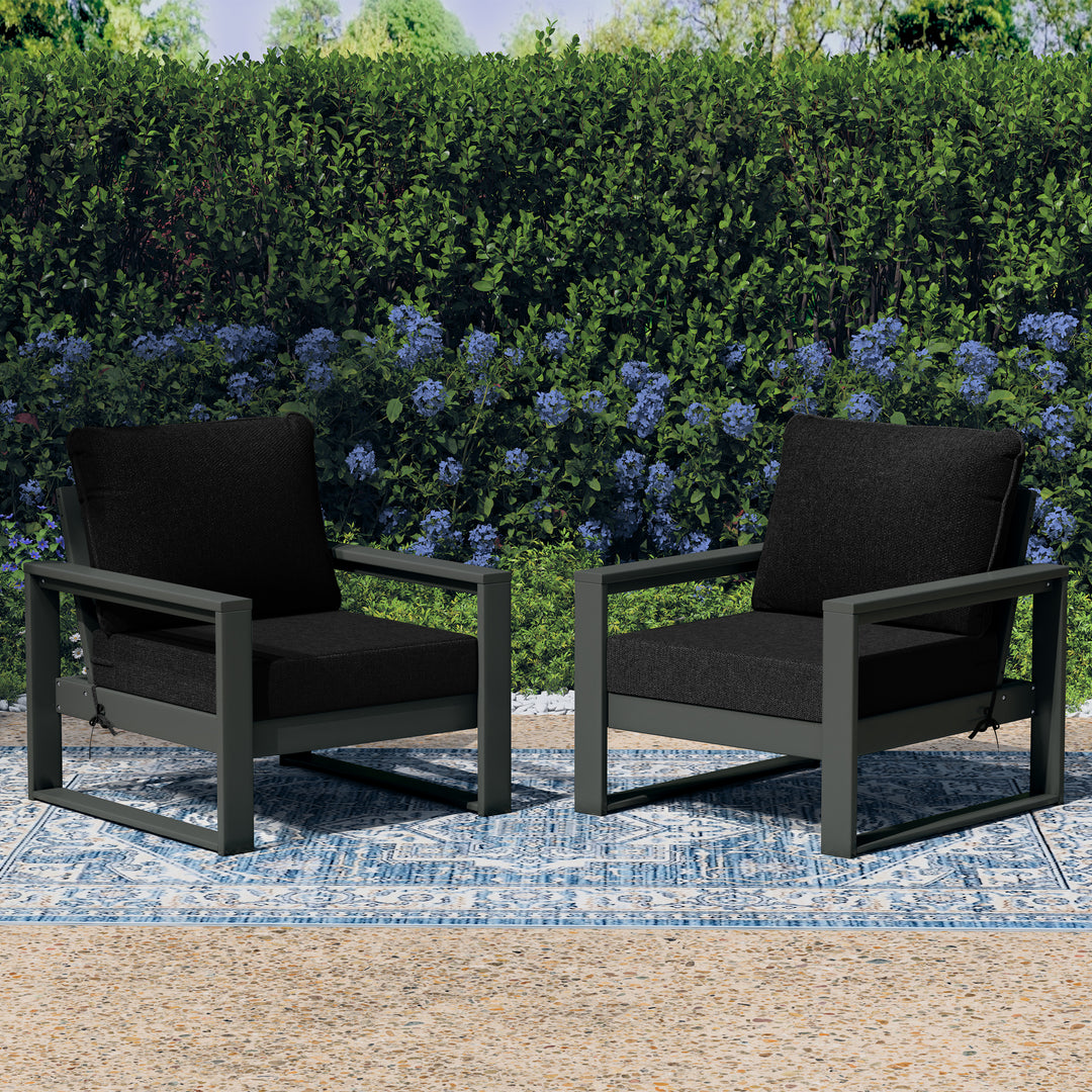 Montara Outdoor Modern HDPE Patio Club Chair with Waterproof Deep Seat Cushions (Set of 2)