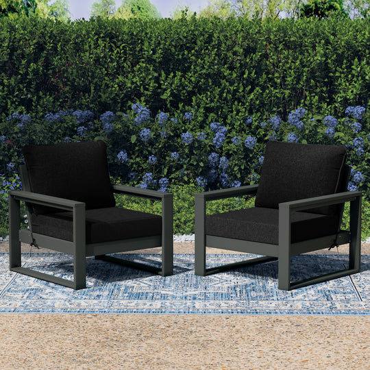 Montara Outdoor Modern HDPE Patio Club Chair with Waterproof Deep Seat Cushions (Set of 2)