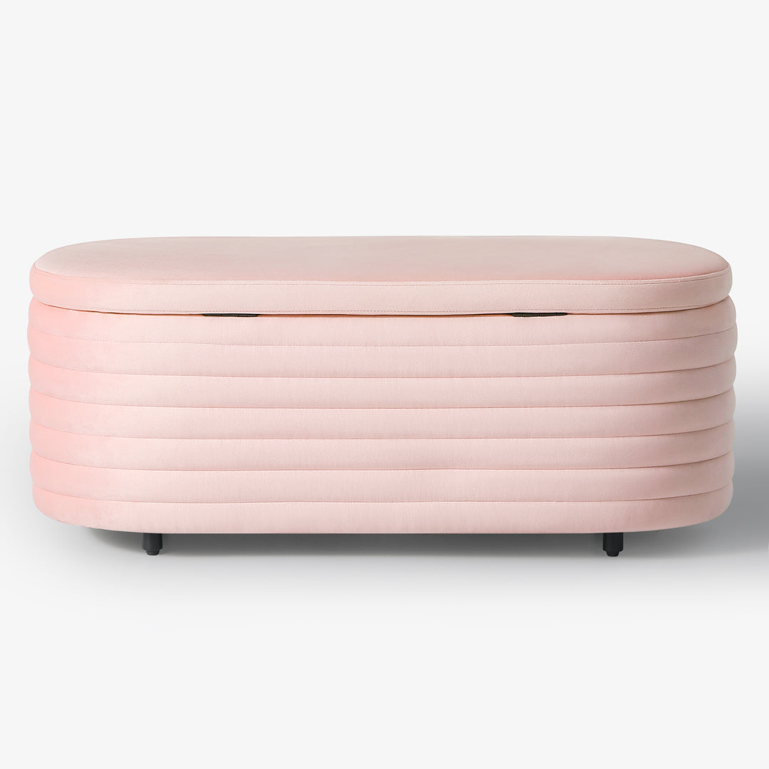 Phoebe 42" Wide Mid-Century Modern Upholstered Velvet Tufted Oval Storage Ottoman Bench