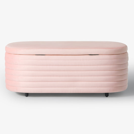 Phoebe 42" Wide Mid-Century Modern Upholstered Velvet Tufted Oval Storage Ottoman Bench