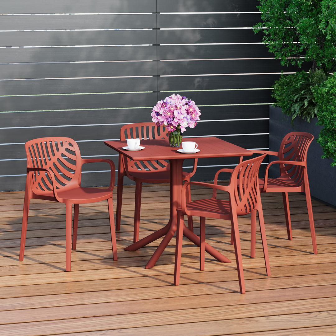 Playa 5-Piece Outdoor Square Patio Dining Table Set with Stackable Patio Dining Chairs