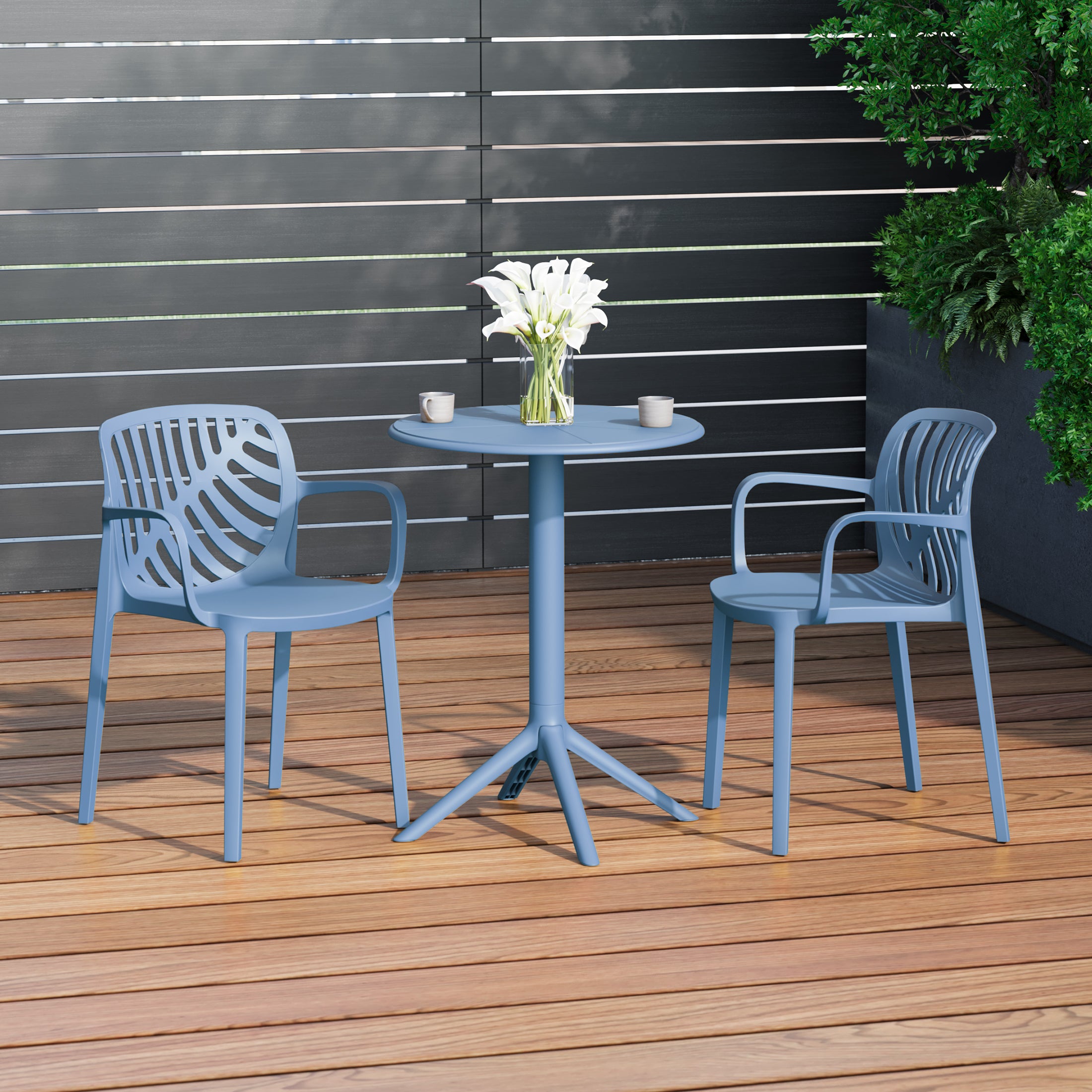 Playa 3-Piece Outdoor Resin Patio Bistro Table Set with Stackable Patio Dining Side Chairs For 2