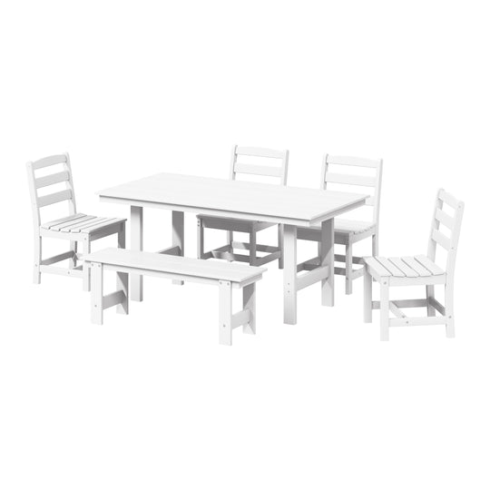 Ashore 6-Piece Outdoor HDPE Rectangular Patio Dining Table Set with Bench