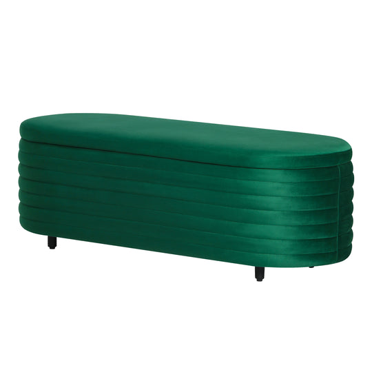 Phoebe 54" Wide Mid-Century Modern Upholstered Velvet Tufted Oval Storage Ottoman Bench