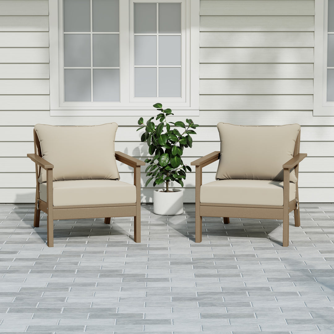Avalon Outdoor Modern HDPE Patio Club Chairs with Deep Seat Cushions (Set of 2)