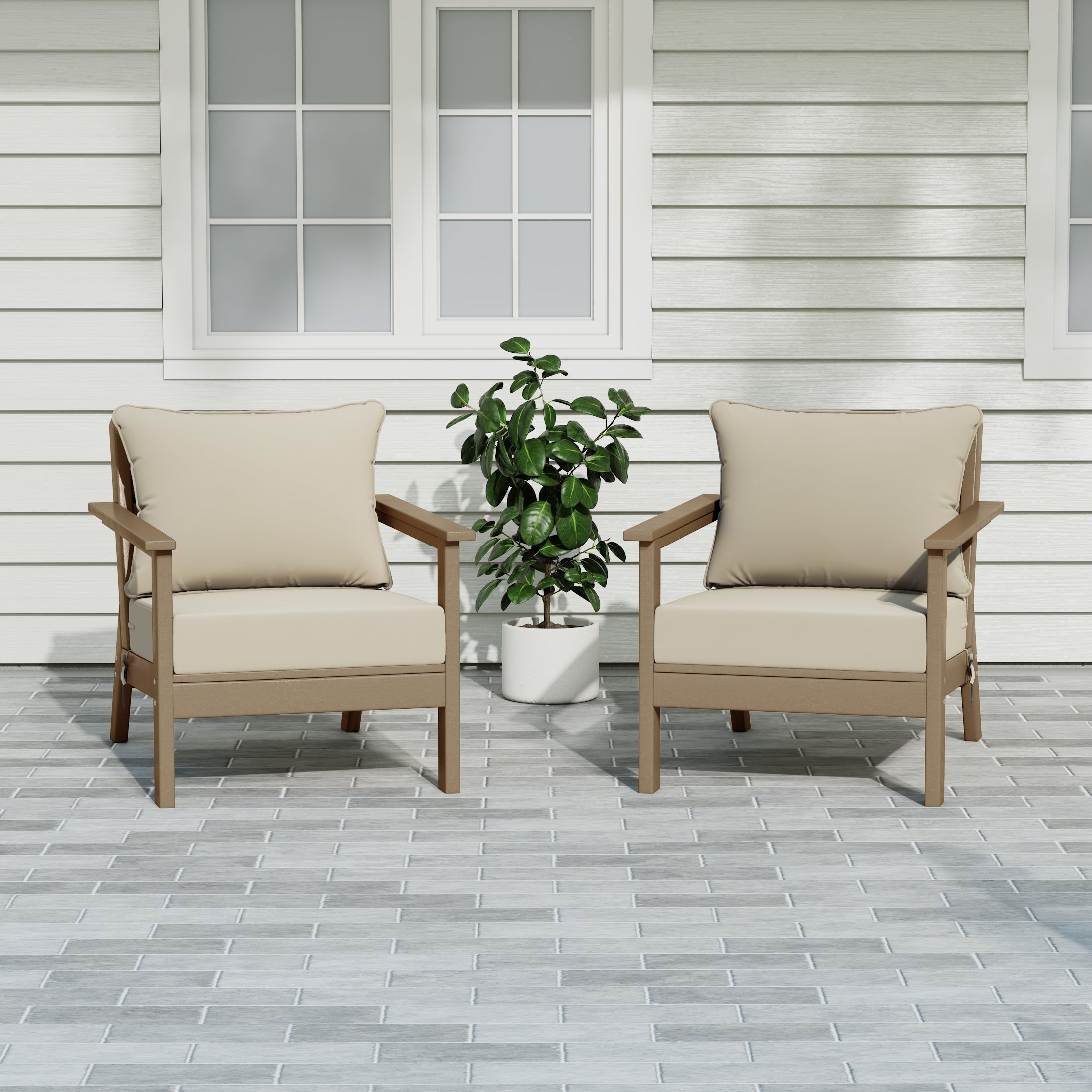 Avalon Outdoor Modern HDPE Patio Club Chairs with Deep Seat Cushions (Set of 2)