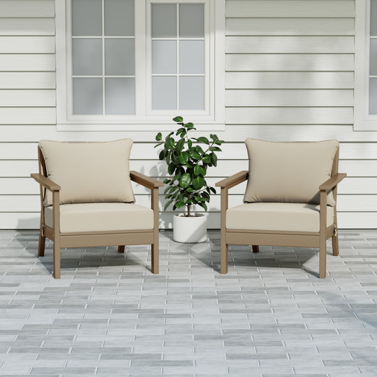 Avalon Outdoor Modern HDPE Patio Club Chairs with Deep Seat Cushions (Set of 2)