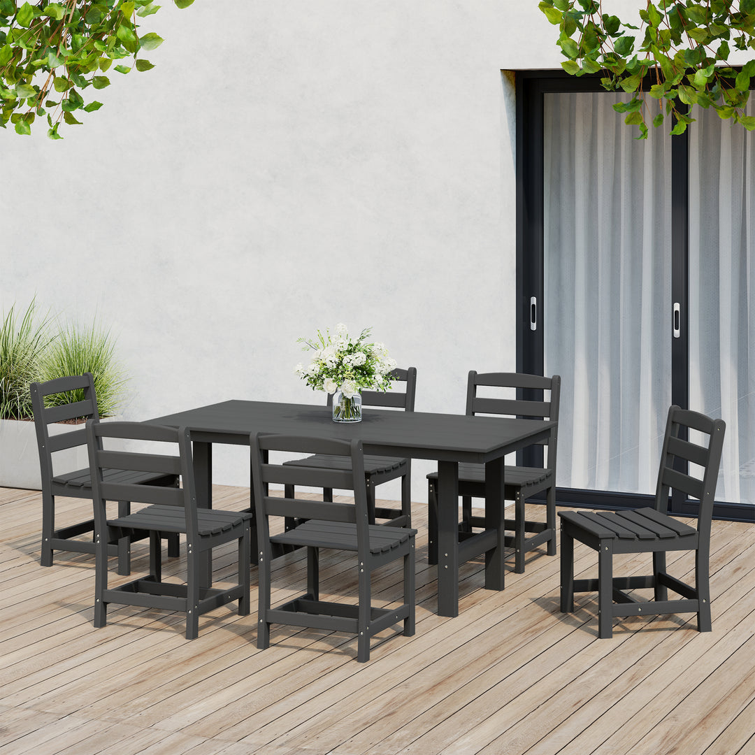 Ashore 7-Piece HDPE Outdoor Rectangular Patio Dining Table Set with Side Chairs