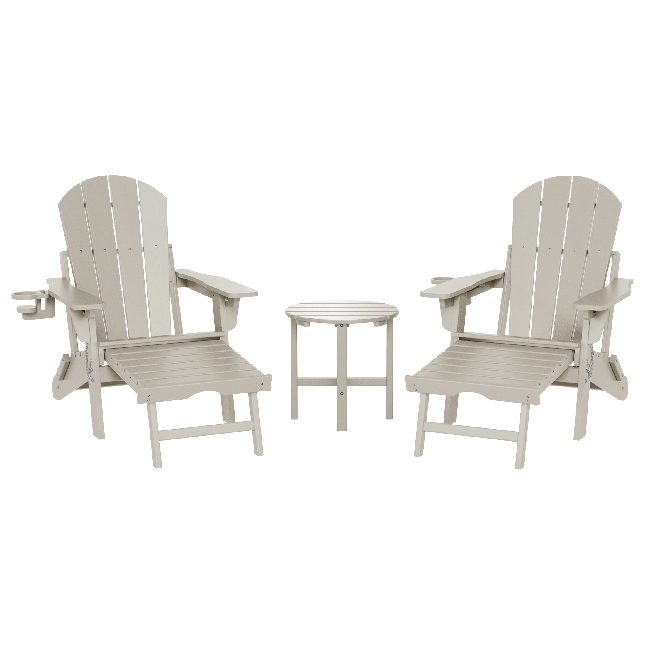 Malibu 3-Piece Outdoor Folding Adjustable Adirondack Chair with Cup Holder & Hideaway Ottoman and 18" Side Table