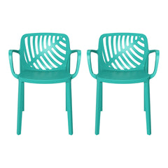Playa Outdoor Modern Stackable Patio Dining Armchairs (Set of 2)