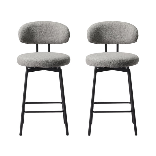 Alexandria Modern Upholstered Sherpa Fabric Counter Height Bar Stools with Back (Set of 2)