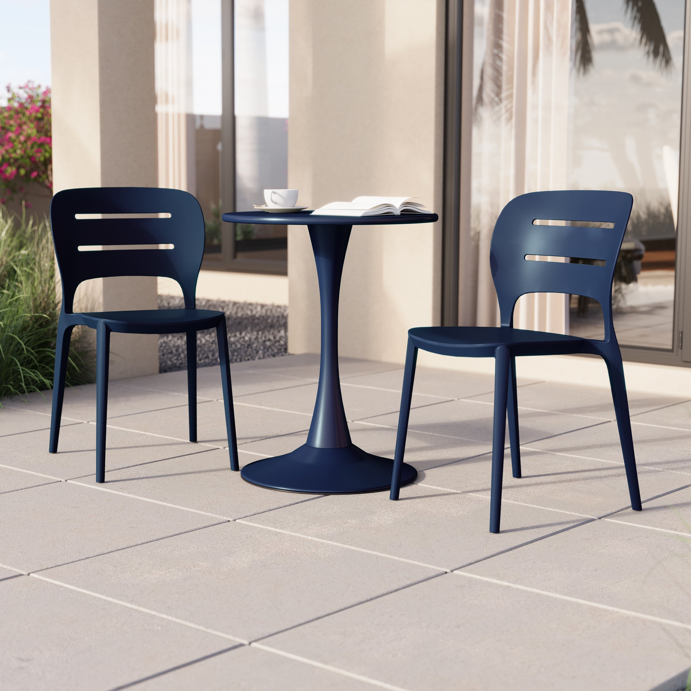 Playa Outdoor Modern Stackable Plastic Patio Dining Side Chairs (Set of 2)