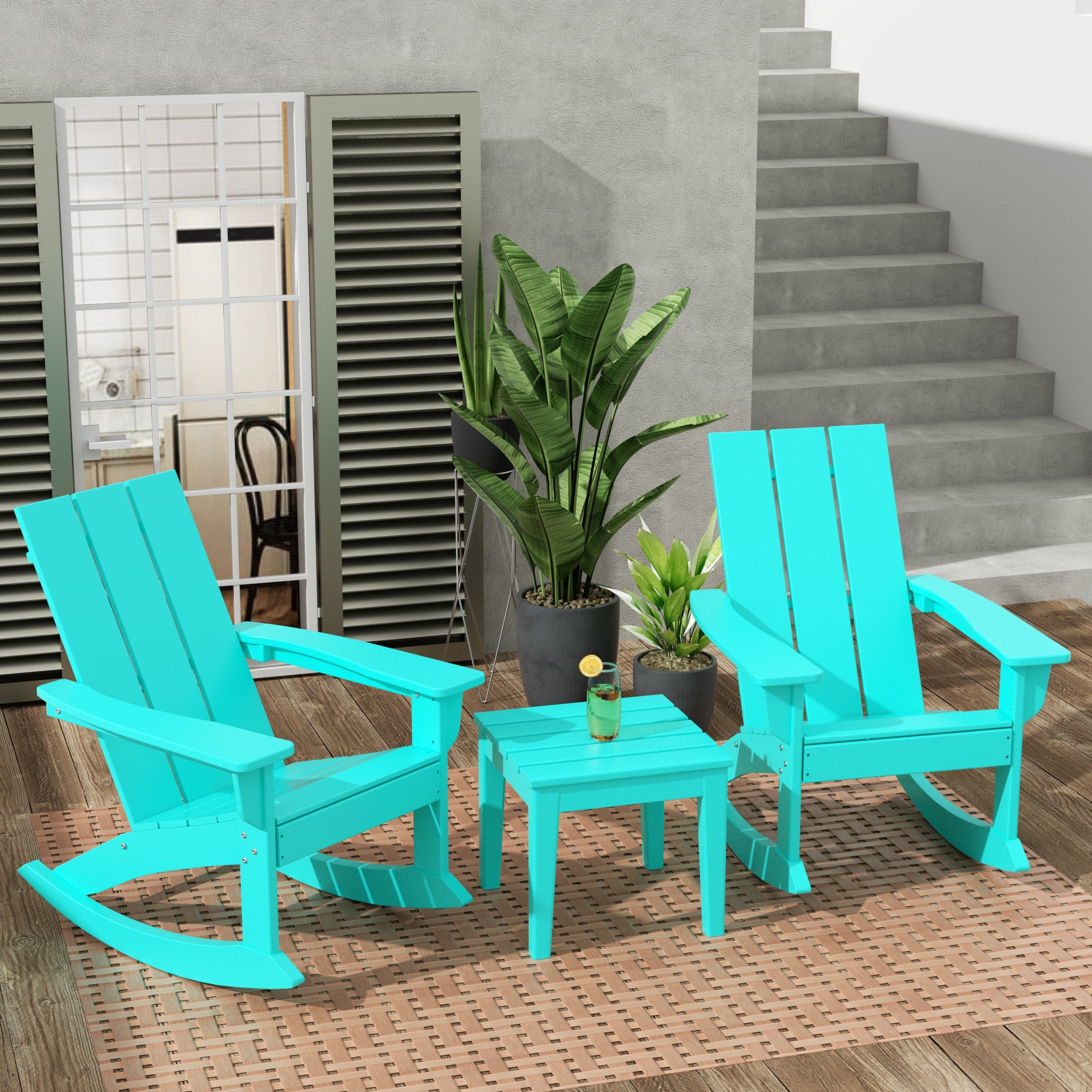 Ashore Modern Rocking Poly Adirondack Chair With Side Table 3-Piece Set