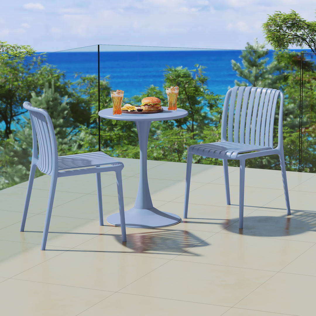 Playa 3-Piece Outdoor Metal Dining Table Set And Stackable Resin Patio Chairs