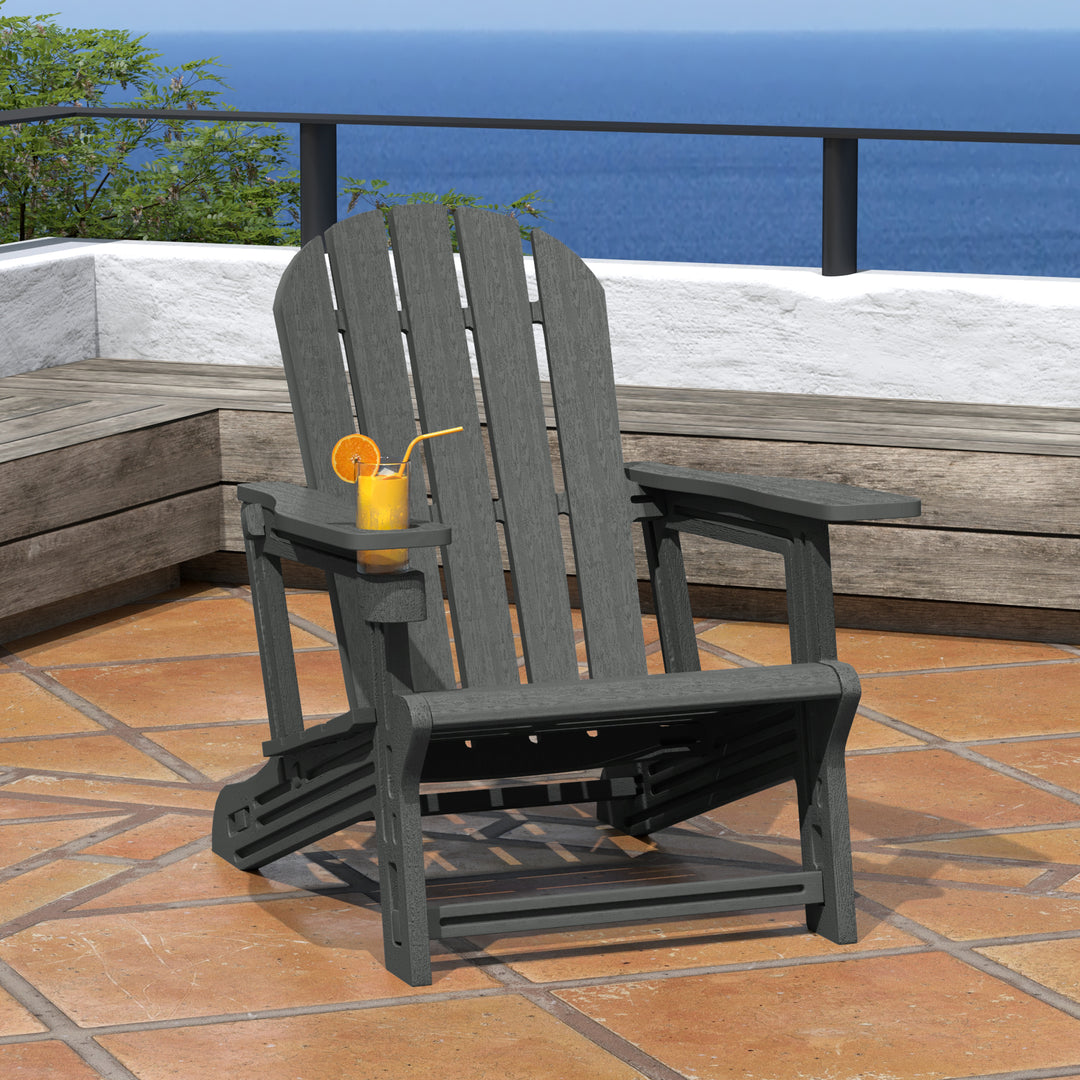 Azura Tool-Free Assembly Outdoor Patio HDPE Plastic Adirondack Chair with Cup Holder