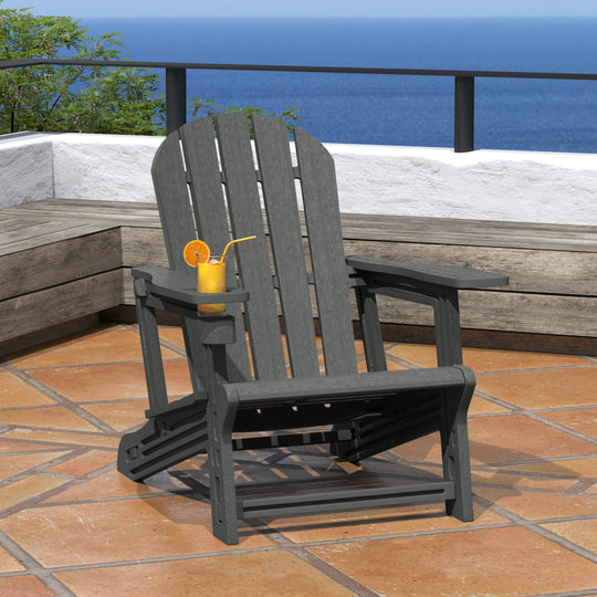 Azura Tool-Free Assembly Outdoor Patio HDPE Plastic Adirondack Chair with Cup Holder