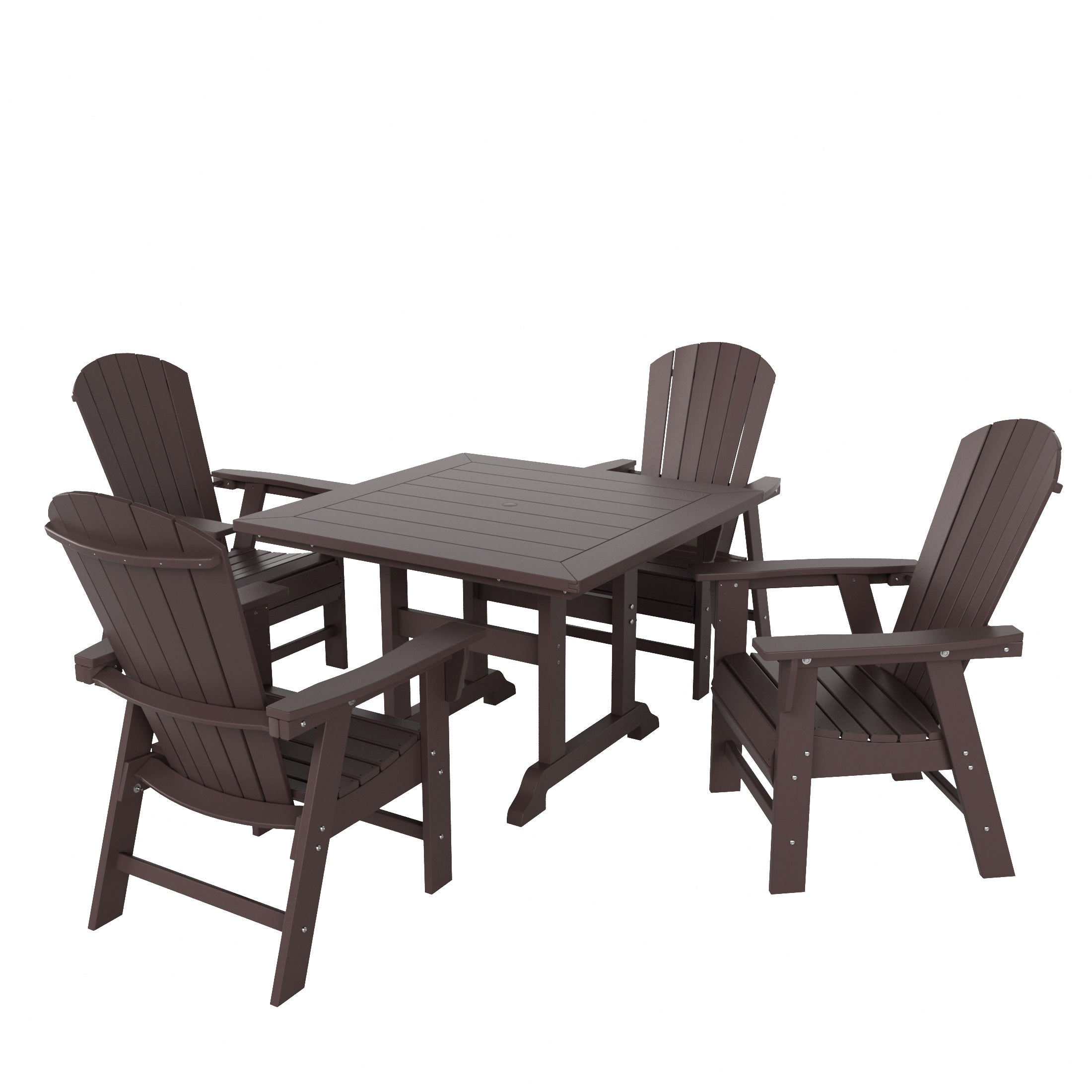 Dylan 5 Piece Outdoor Patio Dining Square Table and Shell Back Armchair Set