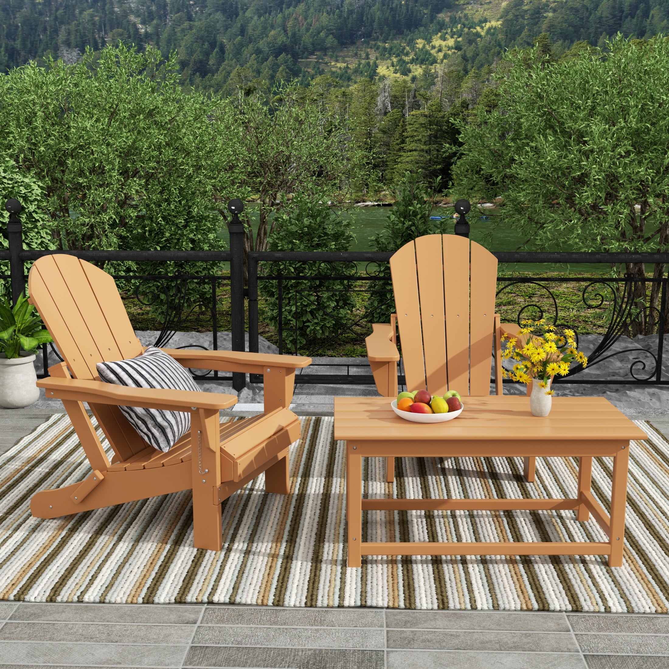 Malibu 3-Piece set Outdoor / Patio Poly Adirondack chair set with a Coffee table ( 2 seater )