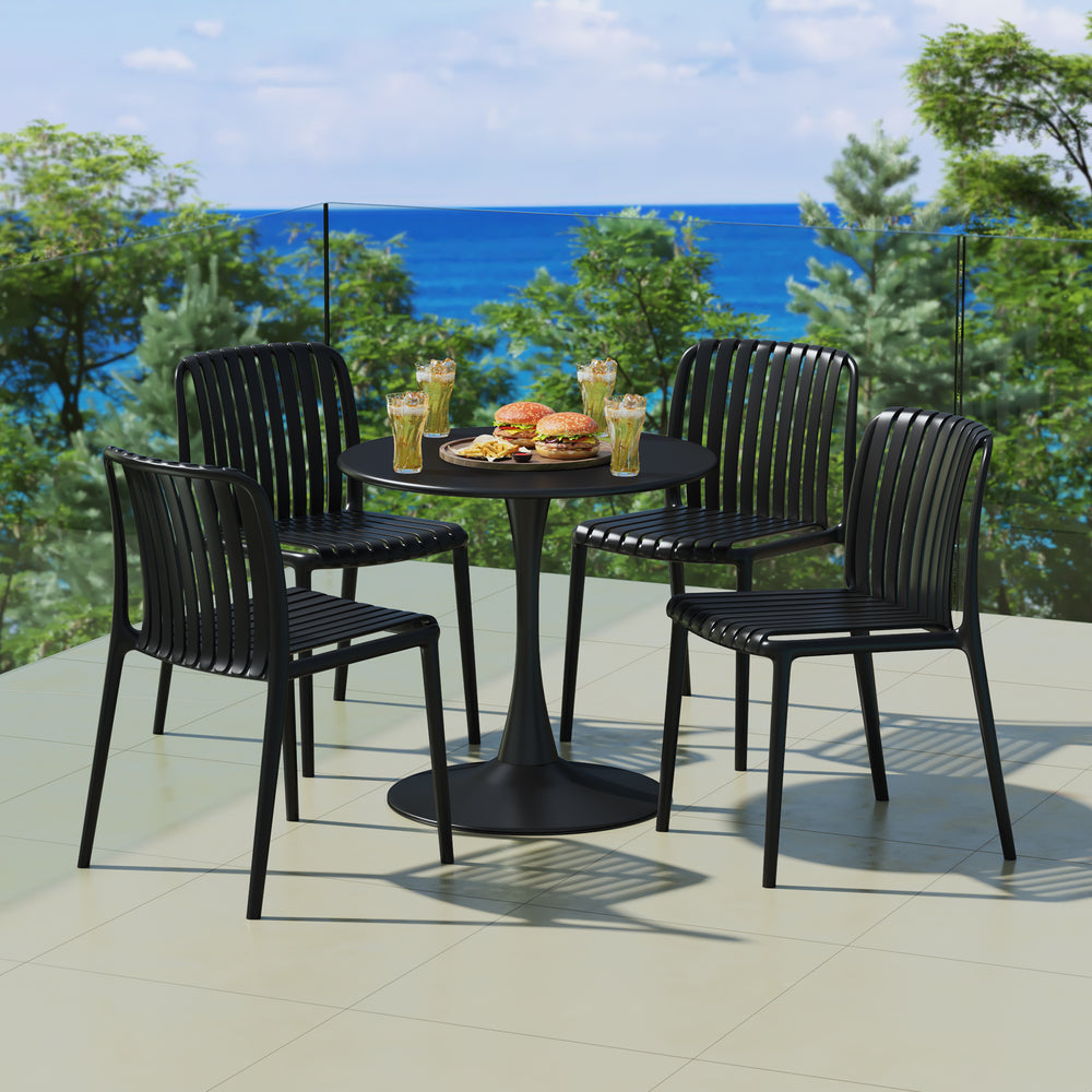 Playa 5-Piece Outdoor Metal Dining Table Set And Stackable Resin Patio Chairs