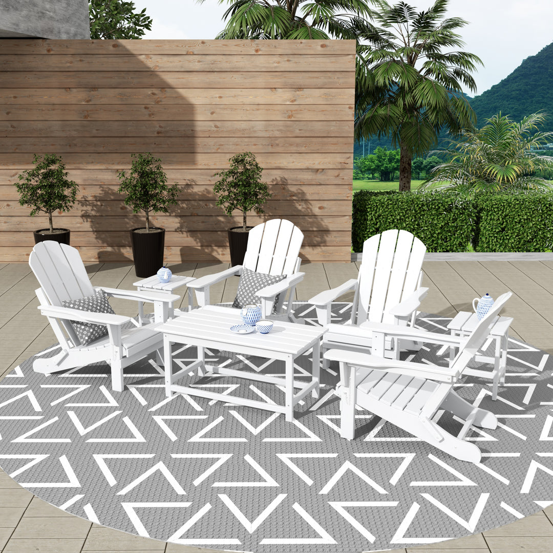 Malibu Westintrends 7-Piece set Outdoor / Patio Adirondack chairs with a Coffee and tWestintrends side tables ( 4 seater )