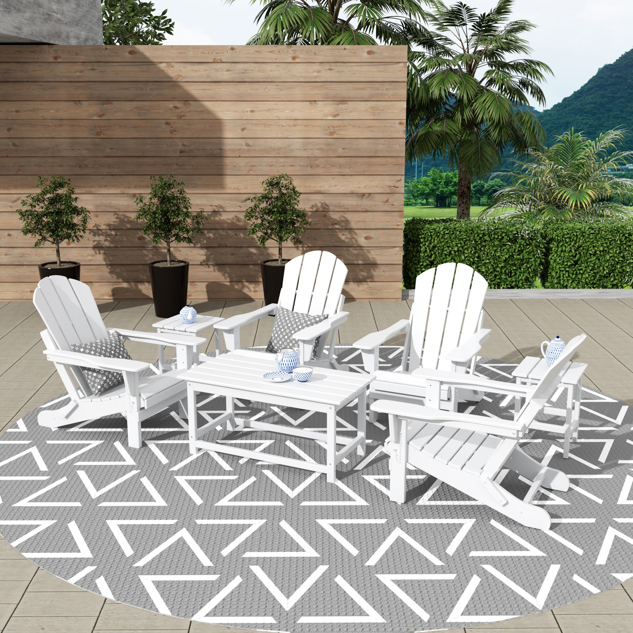 Malibu 7-Piece set Outdoor / Patio Adirondack chairs with a Coffee and t side tables ( 4 seater )