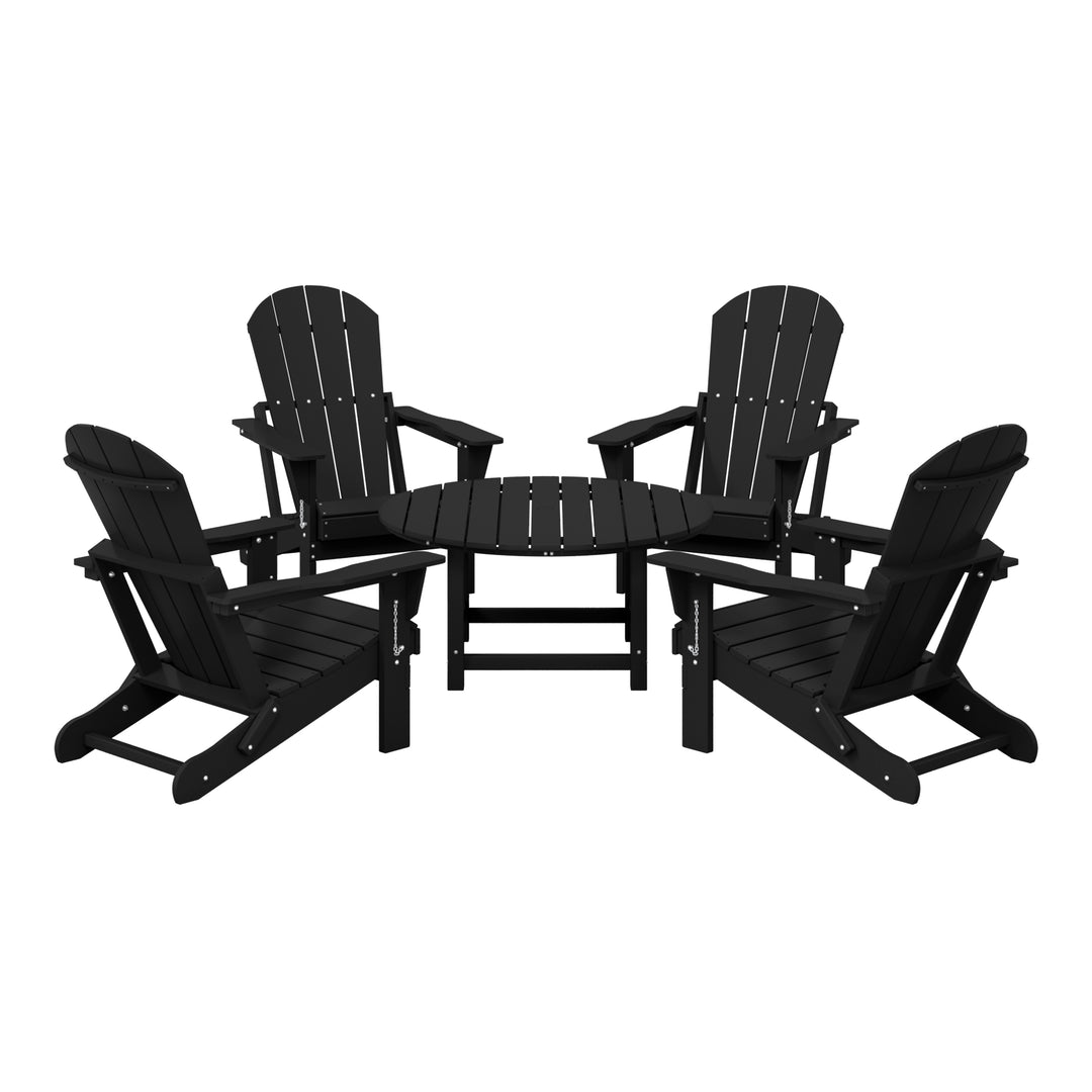 Malibu 5-Piece HDPE Folding Adirondack Chair Outdoor Patio Conversation Set