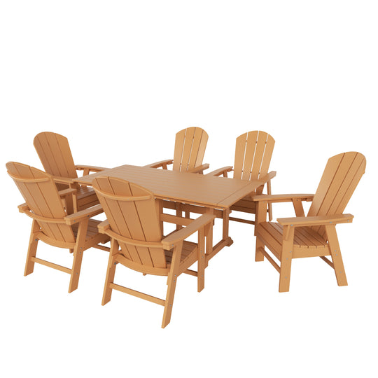 Malibu 7 Piece Outdoor Patio Dining Table and Adirondack Armchair Set