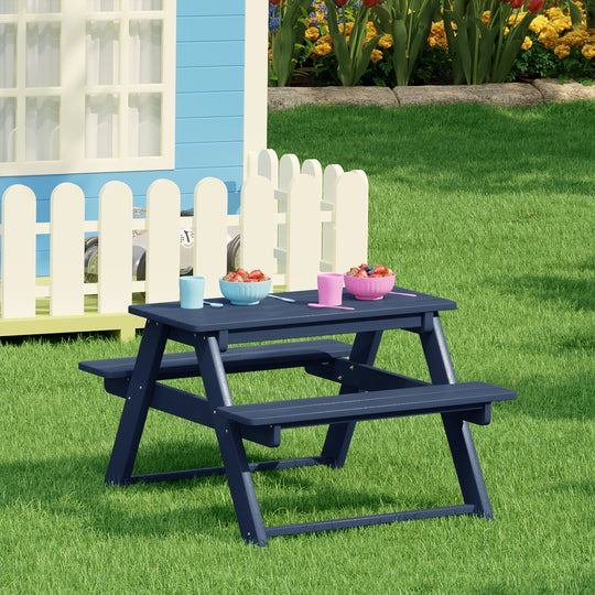 Malibu Outdoor Patio Kids HDPE Plastic Picnic Bench Table