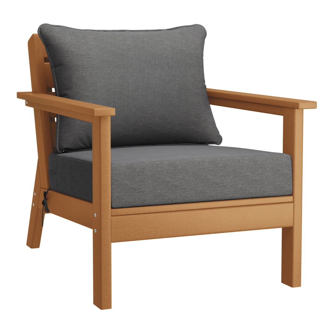 Avalon Outdoor Modern HDPE Patio Club Chairs with Deep Seat Cushions (Set of 2)