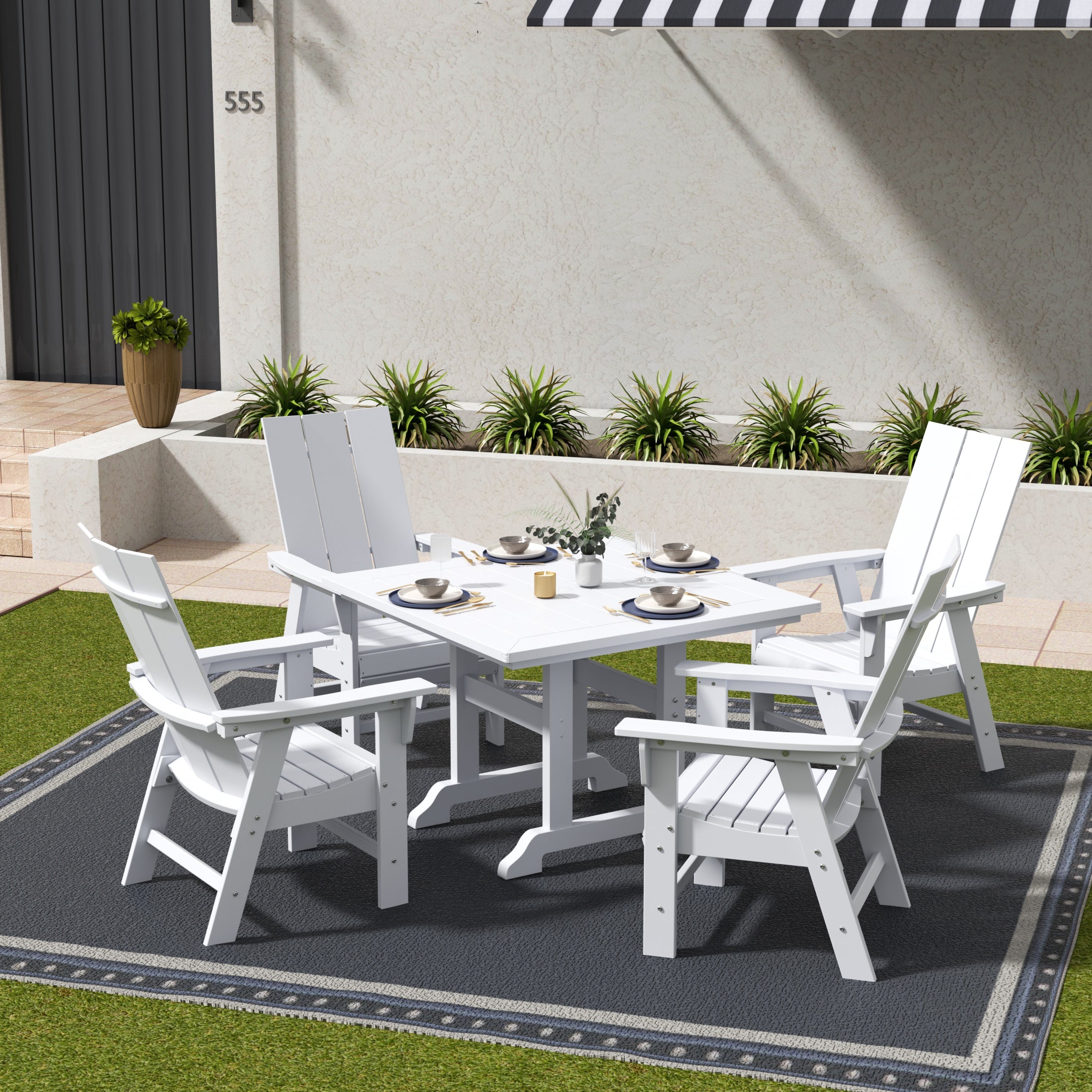 Ashore 5 Piece Outdoor Patio Dining Square Table and Modern Armchair Set