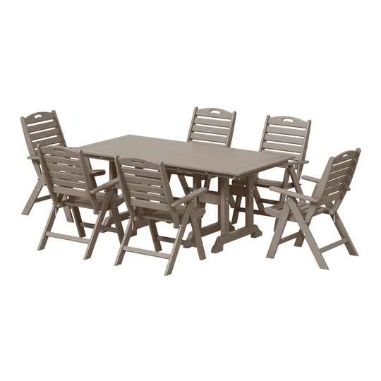 Malibu 7-Piece HDPE Rectangular Patio Dining Table Set with Foldable Chairs