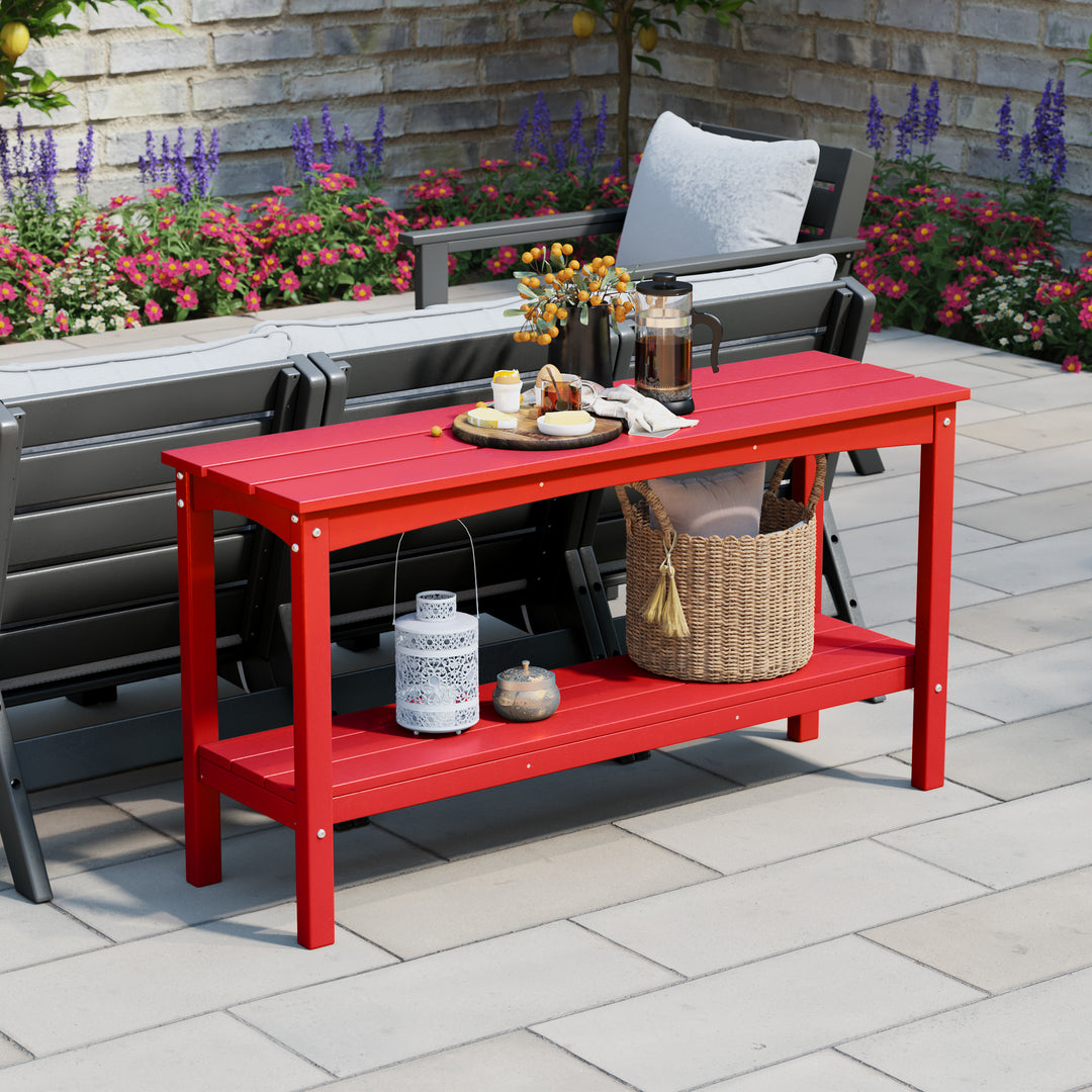 Malibu 55" Outdoor Patio HDPE Adirondack 2-Tier Shelf Console Table