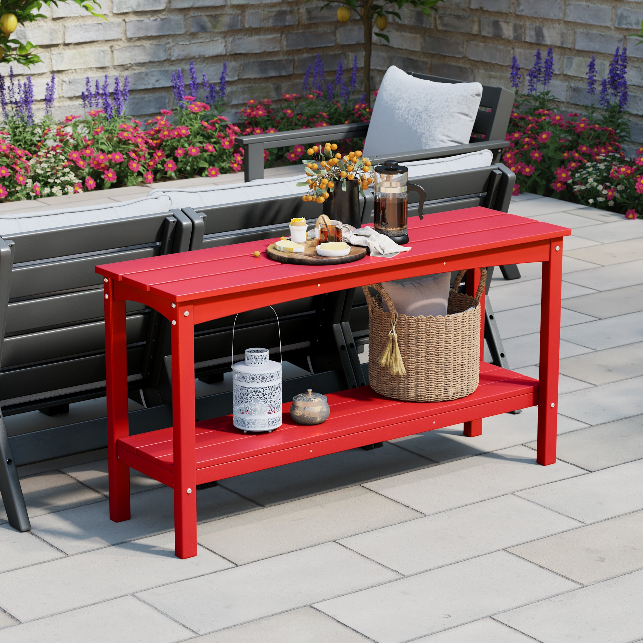 Malibu 55" Outdoor Patio HDPE Adirondack 2-Tier Shelf Console Table