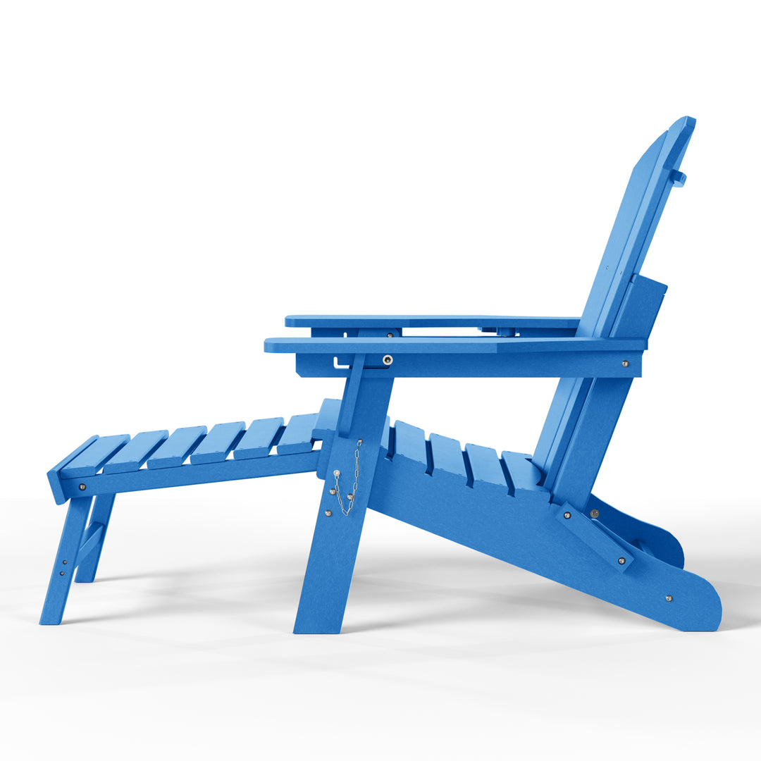 Malibu Folding Adjustable Adirondack Chair with Retractable Ottoman and Cup Holder